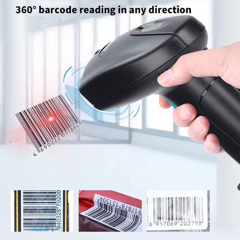 lvifloae Barcode Scanner Handheld 360° Reading QR Code USB Reader