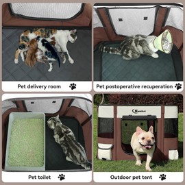 Dog Playpen,Cat Pet Puppy Pen,Portable Playpens for Dogs Indoor Outdoor Travel Camping Use,Foldable Dog Kennel Tent Crate for Rabbit Small Animals with Carrying Case and Tent Stakes (Brown, Large)