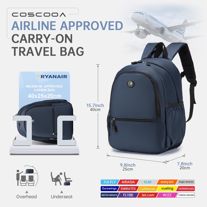 COSCOOA Small Carry On Backpack 20L,United Airlines Personal Item Bag
