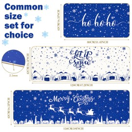 Tinideya 3 Pcs Navy Blue Merry Christmas Snowflakes Kitchen Rugs Hohoho Let It Snow Blue Kitchen Mats Village Santa Blue Christmas Decorations Indoor Floor Mat for Kitchen Bathroom Home