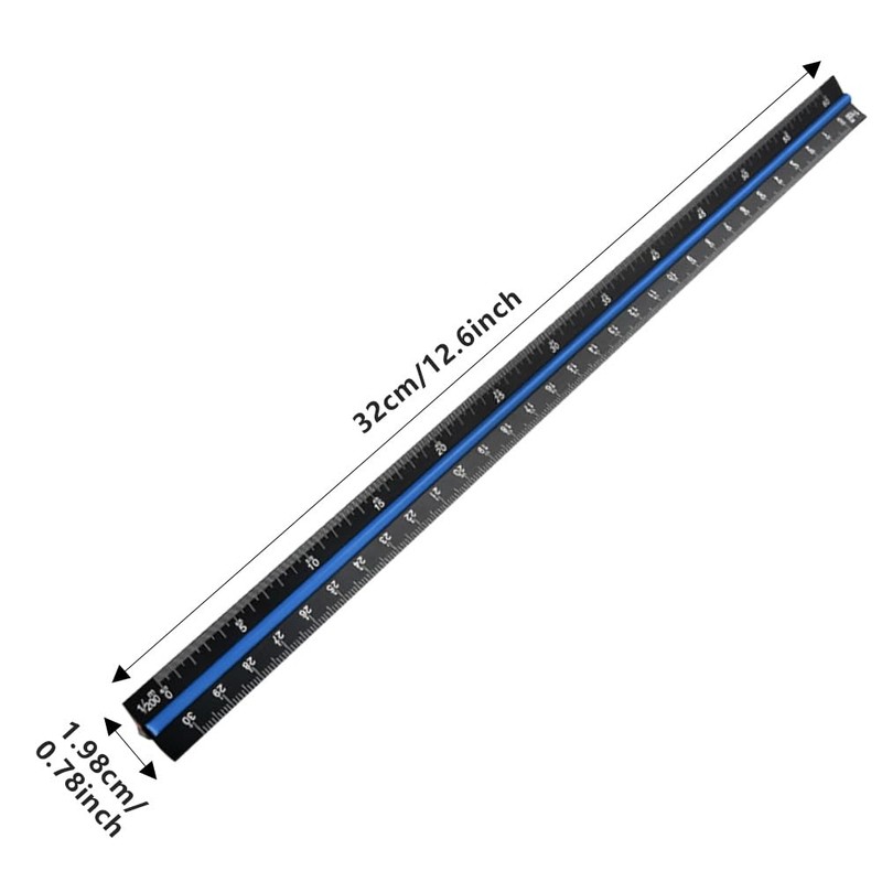 Metal Scale Ruler - 30cm Black Aluminium Triangular Scale Ruler
