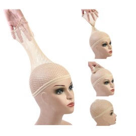 2 Pieces Wig Caps Hair Net for Long Hair Wig Mesh Cap Weaving Wig Cap Mesh Net Open End Wig Cap for Women (Beige L）