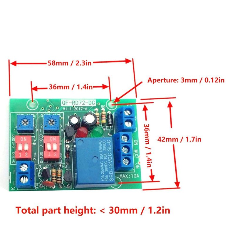 TICFOX RD72-DC-12V Continuous Cycle On/Off Relay Module, Trigger Delay Switch,