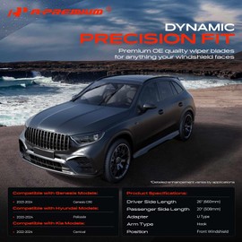 A-Premium Pack of 2 Front Windshield Wiper Blades with Wear Indicator & Towel - Compatible with Hyundai Palisade 2020-2024 & Genesis G90 2023-2024 & Kia Carnival - 26" and 20", Hook, Left and Right