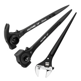 HAUTMEC 12inch Spud Ratchet Wrench Set(3 PCS), Includes 3/4" x 7/8" Dual Socket Scaffold Ratchet Wrench with Claw Pry Bar & Hammer Function, 3/8" x 1/2" Dual Head Ratchet, and Adjustable Spud Wrench