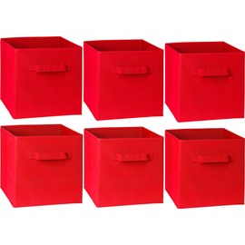 Simple Houseware Foldable Cube Storage Bins, 11-Inch Red, 6-Pack Fabric Cubes Organizer for Closet or Shelves