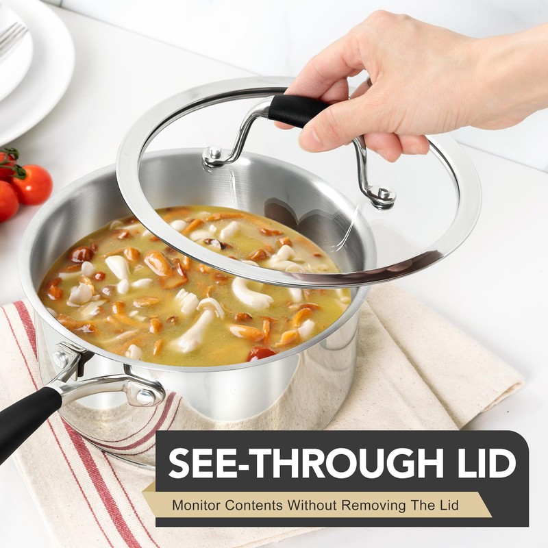 MICHELANGELO Triply Stainless Steel Saucepan with Lid 6 Pcs, Stainless