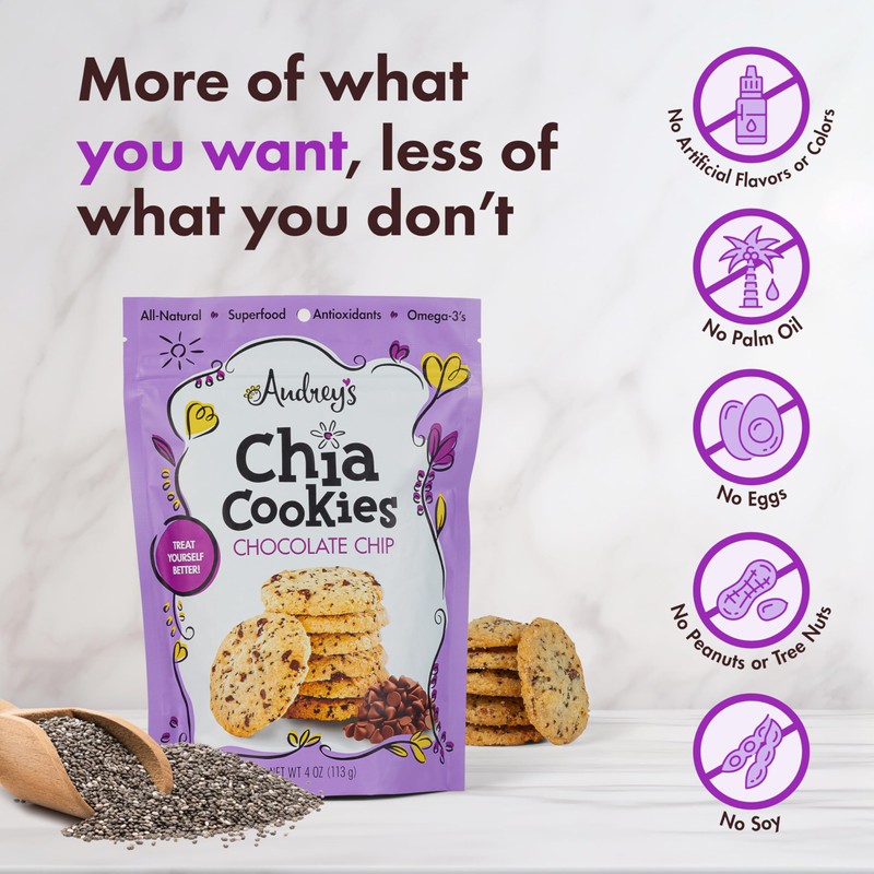 Audrey's Chia Cookies - (Chocolate Chip, 4 Pack), Natural, Antioxidants,