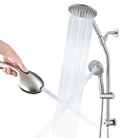 UCLIMAA High Pressure Shower Head with Handheld Shower, 26" Adjustable Height Drill-Free Slide Bar, 3-Way Diverter for Easy Reach, Dual Shower Head Combo Set with 5ft Hose - Brushed Nickel