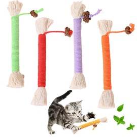 XYTAHDM 4 x Catnip Toy, Chewing Cotton Rope, Interactive Cat Toy for Indoor, Cat Teeth Cleaning, Natural Catnip, Stress-Relieving Cotton Rope Toy