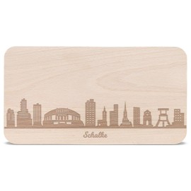 GRAVURZEILE Breakfast Board with Engraving - Schalke Skyline - Gift for Schalke City Lovers & Fans - Ideal as a Souvenir - 100% Beech Wood - Durable and Easy to Clean - 22.5 x 12.5 x 1 cm