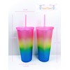 LINDACA 24oz/710ml Double Wall Gradient Colour Reusable Plastic Cup with