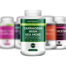 Nutripact Sea Moss Capsules 3280mg – Bladderwrack & Burdock Root, One-a-Day High Strength, Easy to Swallow, Iodine Source, Chondrus Crispus, 60 Vegan Capsules