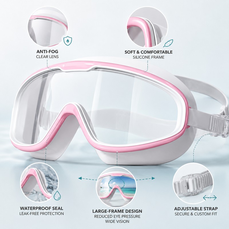 Anti-Fog Swim Goggles and Cap Set for Adults – Wide-View