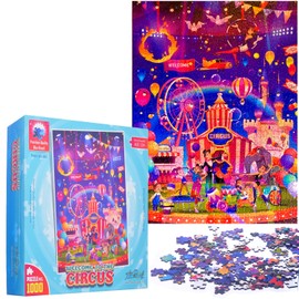 Puzzles for Adults 1000 Pieces - ArtRelief Jigsaw Puzzle with Colorful Premium Blue Board Material and Fun Circus Motive, Recommended Age 8+