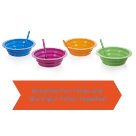 Arrow Sip-A-Bowl With Built In Straw, 22 Oz, Blue, Pink, Green, Orange (4 pack)