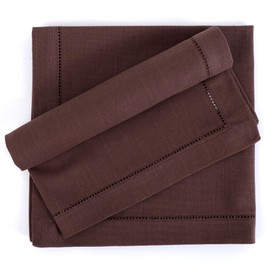 Fingercraft Cloth Napkins, Hemstitched Design Napkins Cloth, Everyday Use, Premium Quality Cotton Napkins Perfect for Parties Dinners Weddings Cocktail Christmas Set of 12, 20 inch Chocolate