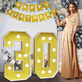 imprsv imprsv Marquee Numbers Gold 30th-Birthday Decorations: Large 3ft Light Up Number 30 Birthday Decoration for Women Men Thirty Year Old Anniversary Decor Party Backdrop Big Mosaic Number 30