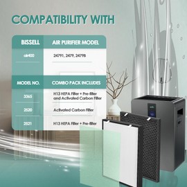 Air400 Replacement Filters Compatible with Bissell Air Purifier Filter Replacement 3365 2520 2521 for Bissell Air Purifier Air400 and 24791, 2 True H13 Filter, 2 Activated Carbon Filter & 2 Pre-Filter