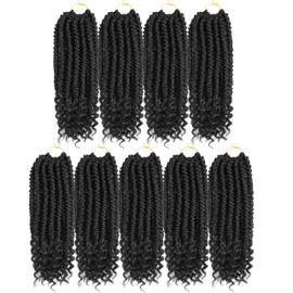 Fayasu Spring Senegalese Twist Crochet Braids Curly End Pro looped Crochet Hair Synthetic Twist Braiding Crochet Hair Extension for Black Women (12inch（9 PACKS）, #1B)