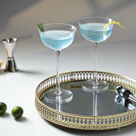 LaDovana Hand Blown Crystal Nick & Nora Cocktail Glasses | 5.5oz | Set of 4 Elegant Stemware for Martini, Manhattan, Cosmopolitan & Classic Cocktails | Crystal Glass with Gift Box