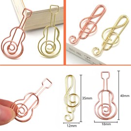 LuckyMoon 20 Pcs Music Paper Clips, Musical Notes Guitars Shaped Metal Paperclips Bookmark Clips Memo Clips Paper Clamps for Office School Stationery Document Organizing Paperwork (Gold & Rose Gold)