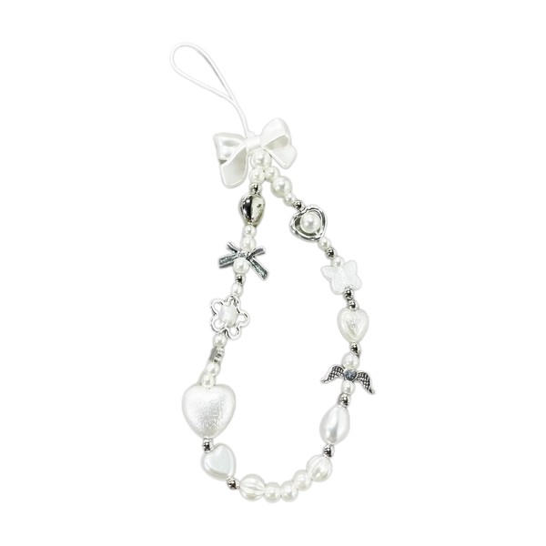 Phone Charm with Pearl Heart Bow Beaded Cute Y2K Butterfly