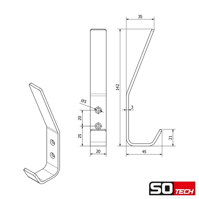 SOTECH Loxten Coat Hooks 142 x 20 x 45 mm