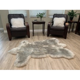 LAMBZY Faux Sheepskin Super Soft Hypoallergenic Silky Shag Bear Rug for Living Room, Kids Room, Sofa (4'x6', Grey)