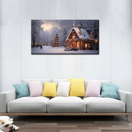 BANHUA1 Christmas Wall Decoration Canvas Wall Art Christmas Snowman and Christmas Snow Scene Print on Canvas for Wall Decor (32"x16")
