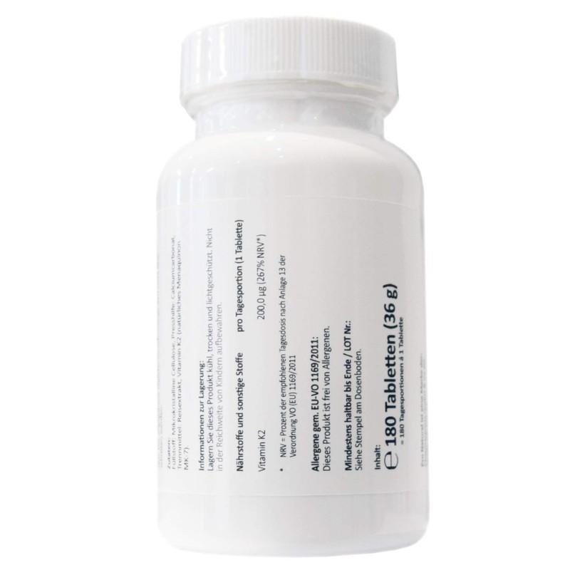 Vitamin K2-200μg - 180 Tablets - Natural Menaquinon MK-7 Suitable