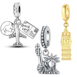 PANPOKI 3 Pack 925 Sterling Silver Charms for Bracelet and Necklace Religious Cross Travel Sea Animals Dangle Pendants God Bead Jewelry Present for Women Family Friends, Universal Bracelet, Sterling