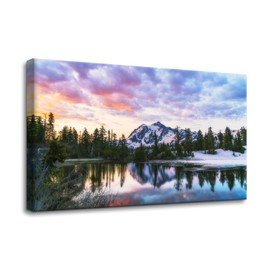 Pacimo Canvas Print Wall Art Mountain Shucksan Reflection Nature Landscape Photography Realism Contemporary Colorful Multicolor Framed Modern Artwork for Living Room Bedroom Office 12"x18"