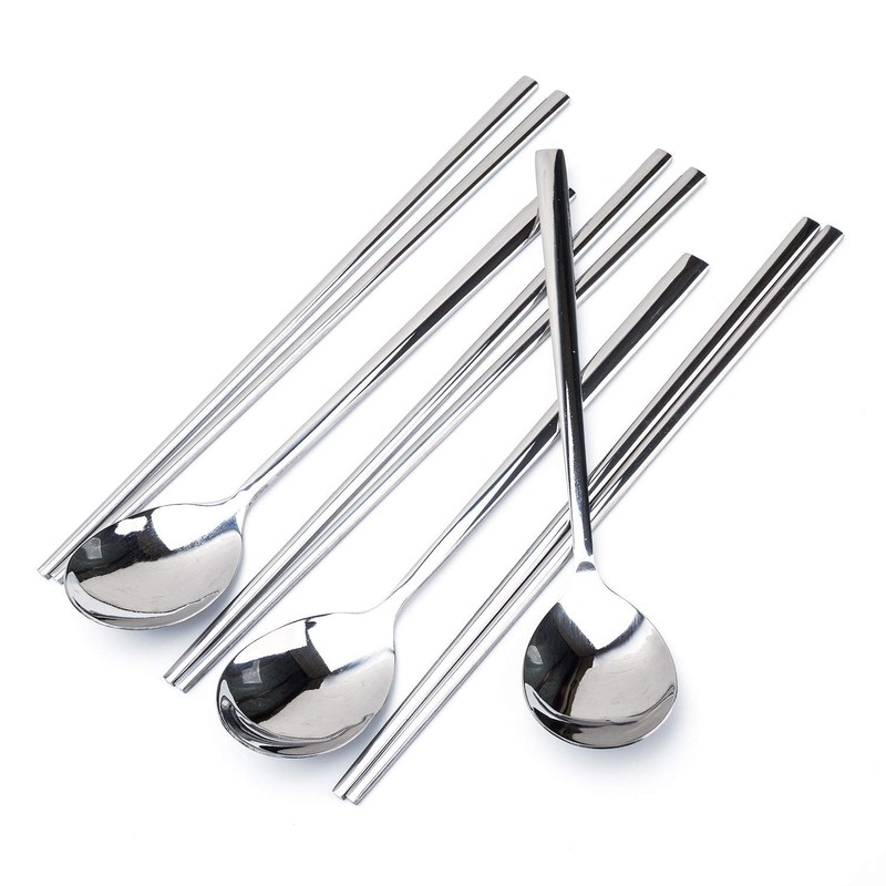YAPULLYA Polished Stainless Steel Spoons and Chopsticks Set, Korean Chopsticks