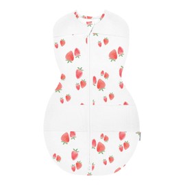 Happiest Baby Sleepea 5-Second Swaddle - 100% Organic Cotton Baby Swaddle Blanket - Doctor Designed Promotes Healthy Hip Development (Ivory Strawberries, Medium)