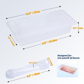 Caylielam 2-Pack Bacon Keeper Containers for Refrigerator, Airtight Fridge Meat Food Storage Boxes with Lids and Tongs, Clear and Reusable Plastic Fruit Cheese Eggs Serving Holder, Microwave Safe