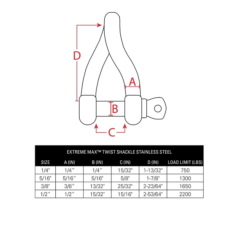 Extreme Max 3006.8213 BoatTector Stainless Steel Twist Shackle - 1/4"
