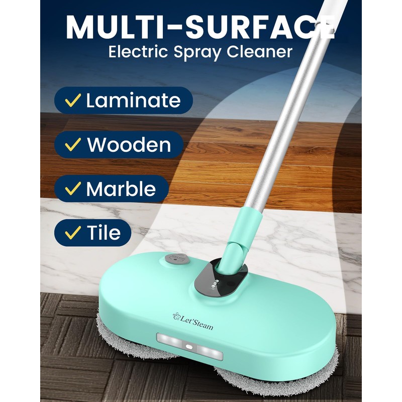Cordless Electric Mop,Dual-Motor Powerful Spin Mop with Led Headlight&Water Spray,2600mAh