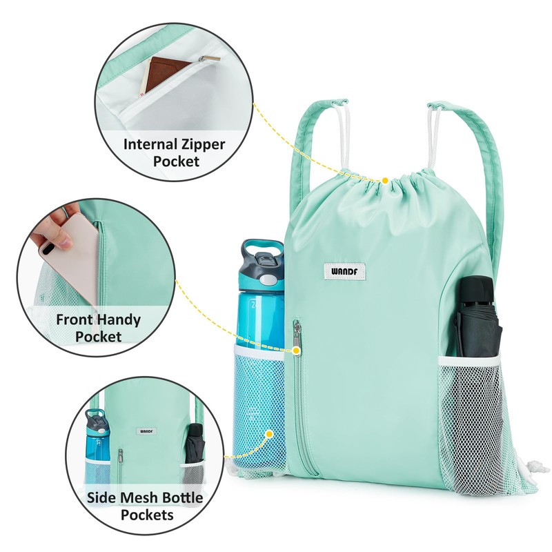 WANDF Drawstring Backpack with Shoulder Pad Sports Gym Backpack with