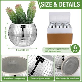6 Pieces Disco Ball Flower Vase Mirror Disco Ball Glass Vase Disco Ball Planter Candle Holder Glass Vase Bulk for Wedding Centerpieces Bedroom Kitchen Office Decoration Birthday (Silver,3 x 4 Inch)