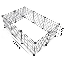 12 Panels Small Animal Cage with Protect Function, Metal Wire Yard Fence, Portable Pet Run Playpen, Animal Exercise Enclosure Cage, Puppy Playpen for Indoors Outdoor (Black, 111 * 111 * 37 CM) ﻿