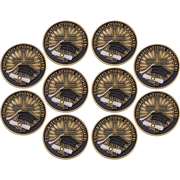 Congratulations Graduate Christian Coin, Bulk Pack of 10, Religious Graduation Pass Along Token of Rejoicing, for High School, College, and Graduate School, Antique Gold-Color Plated Daniel 1:17 Gift