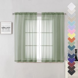 Lecloud Short Sheer Curtains 54 Inches Length 2 Panels, Light Filtering Voile Curtain Drapes for Half Window Kitchen Bedroom, Basic Rod Pocket Living Room Sheer Curtains, 40Wx54L Inches, Sage Green