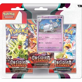 Pokémon Trading Card Game: 3-Pack (Friedwuff) Karmesin & Purpur – Obsidianflammen, 3 x Booster Packs and 1 x Holographic Promo Card (German Version)