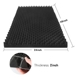 4 Pack Acoustic Panels, 48x24x2” Egg Crate Soundproof Foam Wall Panels High Density Fireproof Flame-retardant Noise Canceling Studio Foam Wall Panels for Echo Absorption Home Office (Black)