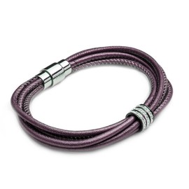 Tribal Steel Women's Berry Soft 5-Stranded Charm Bracelet - Ladies 19cm Nappa Leather Bracelet with Crystal Studded Bead, Bayonet Clasp