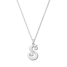 EVE'S ADDICTION Women's Sterling Silver Initial Necklace - Letter S (16" rolo chain) - Cursive Letter Initial Charm Pendant - Birthday Gift for Her - Gift for Her - Gifts for Mom