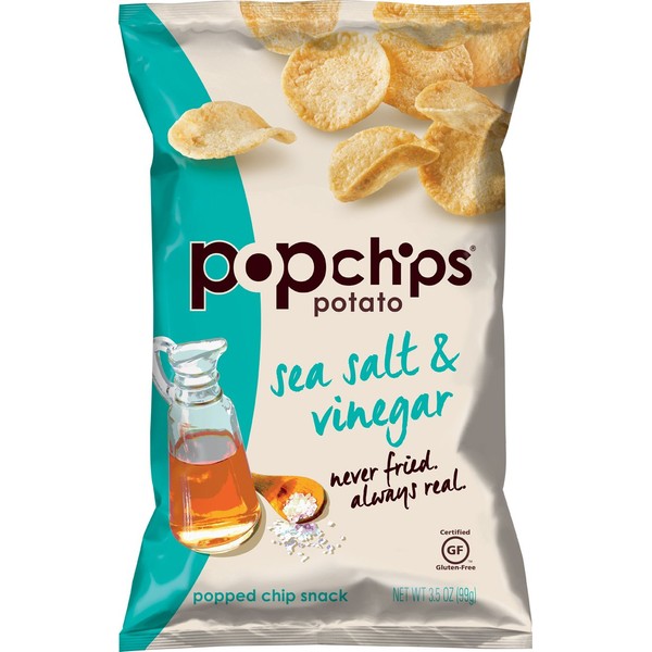Popchips Potato Chips, Sea Salt & Vinegar Potato Chips, 6 Count (3.5 oz. Bags), Gluten Free, Low Fat, No Artificial Flavoring