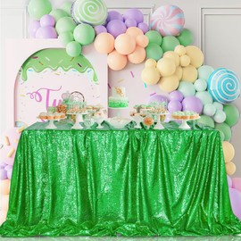 QueenDream Sequin Tablecloth Green Table Cloth 90x90 Inch Christmas Party Dinner Table Decorations Sparkly St. Patrick's Day Table Drapes Covers