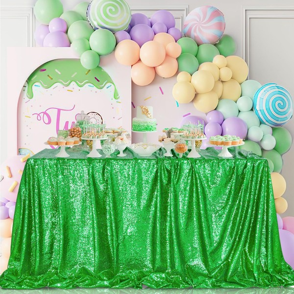 QueenDream Sequin Tablecloth Green Table Cloth 90x90 Inch Christmas Party